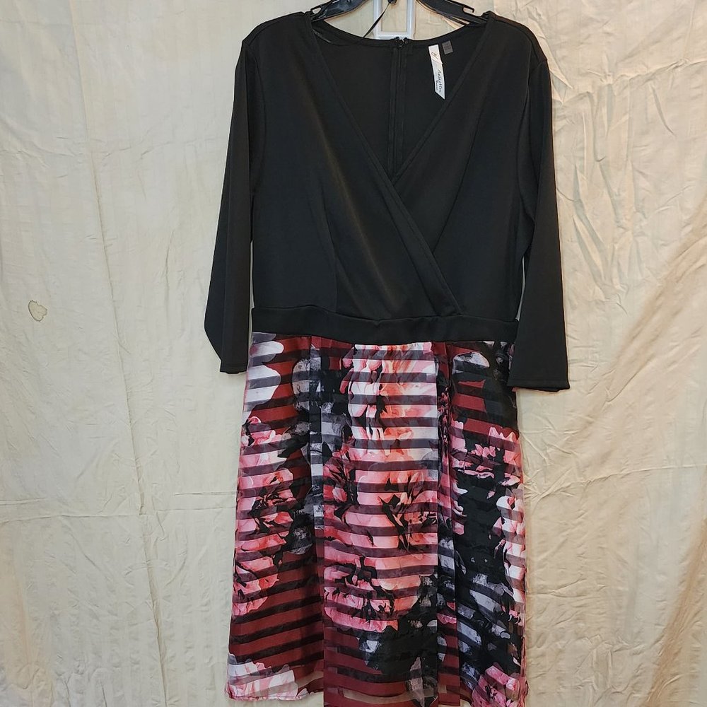 NY Collection Sheer Floral Striped Dress women plus size 1X - Picture 5 of 11